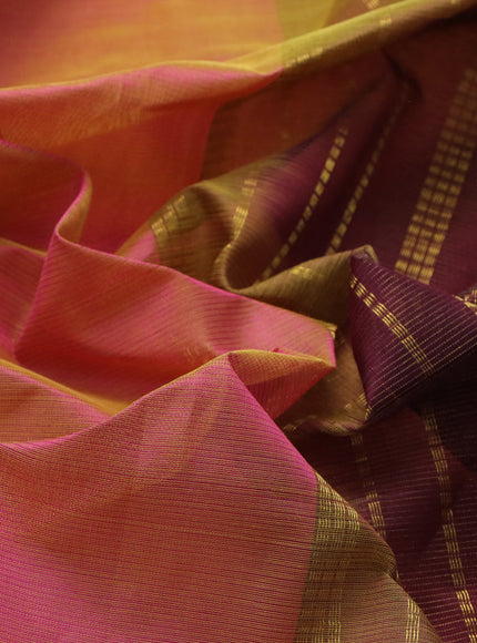 Silk cotton saree dual shade of pinkish yellow and wine shade with allover vairaosi pattern and annam zari woven border