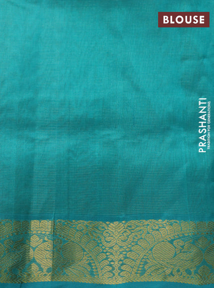 Silk cotton saree mango yellow and teal blue with allover vairaosi pattern and annam zari woven border