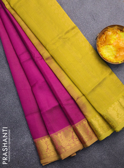 Silk cotton saree purple and mustard yellow with allover vairaosi pattern and annam & paisley zari woven border