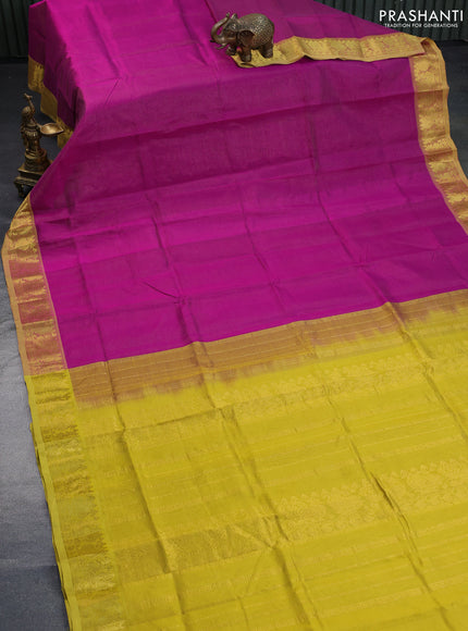 Silk cotton saree purple and mustard yellow with allover vairaosi pattern and annam & paisley zari woven border