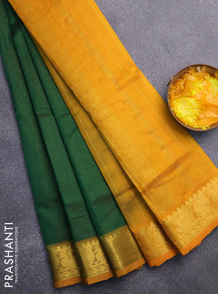 Silk cotton saree green and mango yellow with allover vairaosi pattern and annam & paisley zari woven border