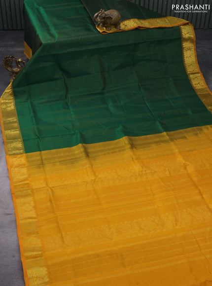 Silk cotton saree green and mango yellow with allover vairaosi pattern and annam & paisley zari woven border