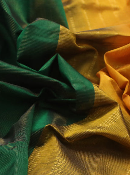 Silk cotton saree green and mango yellow with allover vairaosi pattern and annam & paisley zari woven border