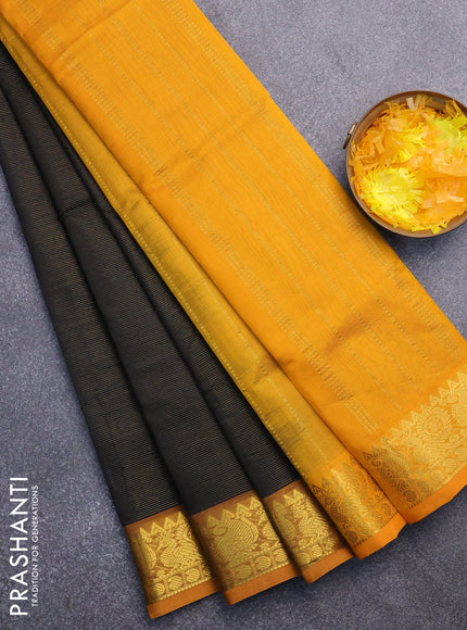 Silk cotton saree black and mango yellow with allover vairaosi pattern and annam & paisley zari woven border