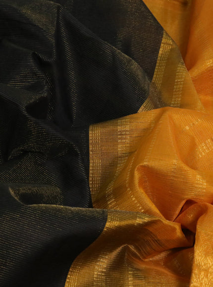 Silk cotton saree black and mango yellow with allover vairaosi pattern and annam & paisley zari woven border