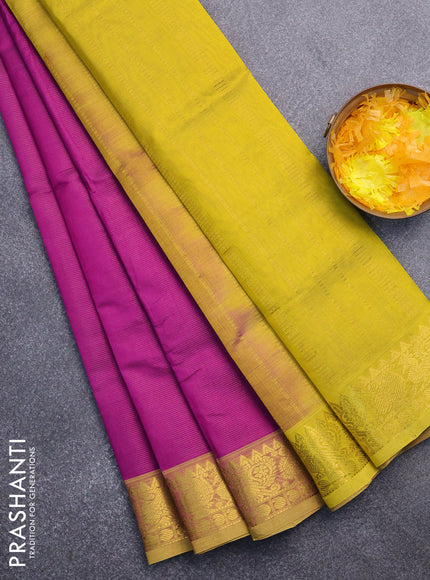 Silk cotton saree purple and mustard yellow with allover vairaosi pattern and annam & paisley zari woven border