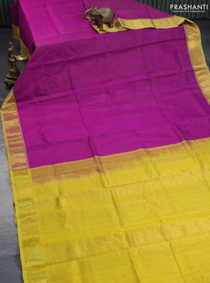 Silk cotton saree purple and mustard yellow with allover vairaosi pattern and annam & paisley zari woven border