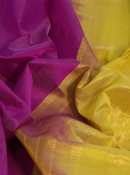 Silk cotton saree purple and mustard yellow with allover vairaosi pattern and annam & paisley zari woven border