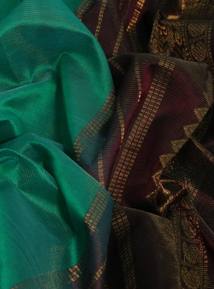 Silk cotton saree green and coffee brown with allover vairaosi pattern and annam & paisley zari woven border