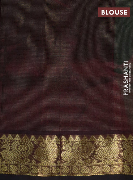 Silk cotton saree green and coffee brown with allover vairaosi pattern and annam & paisley zari woven border