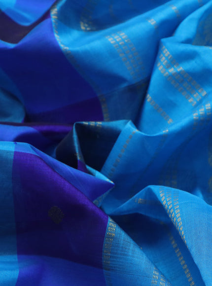 Silk cotton saree blue and cs blue with allover paalum pazhamum checks & zari buttas and rich zari woven border