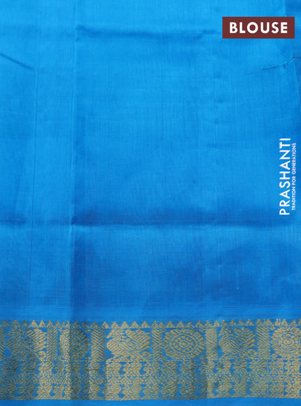 Silk cotton saree blue and cs blue with allover paalum pazhamum checks & zari buttas and rich zari woven border