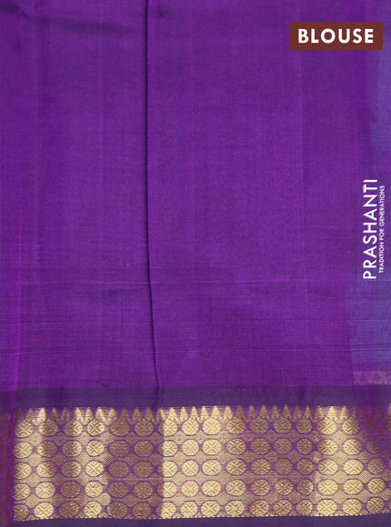 Silk cotton saree teal blue and violet with allover paalum pazhamum checks & zari buttas and rich zari woven border