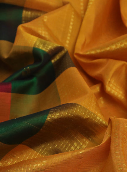 Silk cotton saree multi colour and mustard yellow with allover paalum pazhamum checks & zari buttas and rich zari woven border