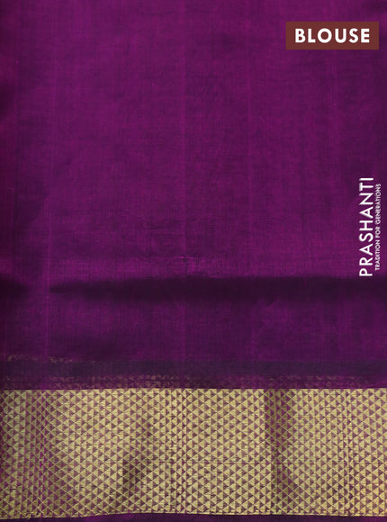 Silk cotton saree light green and purple with allover paalum pazhamum checks & zari buttas and rich zari woven border