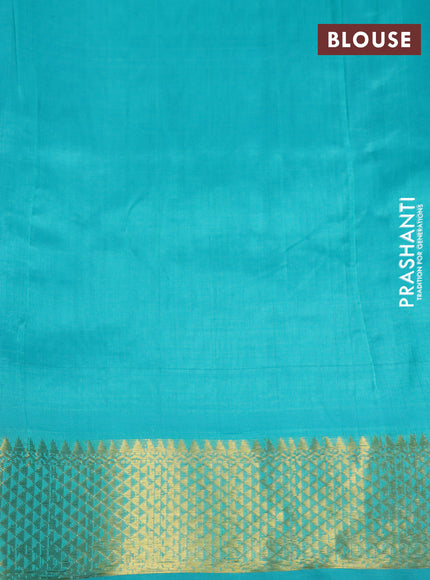 Silk cotton saree blue and teal blue with allover paalum pazhamum checks & zari buttas and rich zari woven border