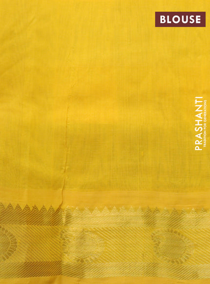 Silk cotton saree purple and yellow with allover paalum pazhamum checks & zari buttas and rich zari woven border