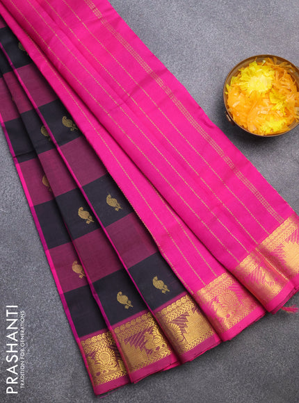 Silk cotton saree black and pink with allover paalum pazhamum checks & zari buttas and rich zari woven border