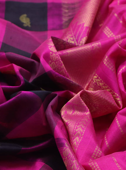 Silk cotton saree black and pink with allover paalum pazhamum checks & zari buttas and rich zari woven border