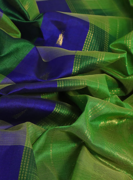 Silk cotton saree blue and light green with allover paalum pazhamum checks & zari buttas and rich zari woven border