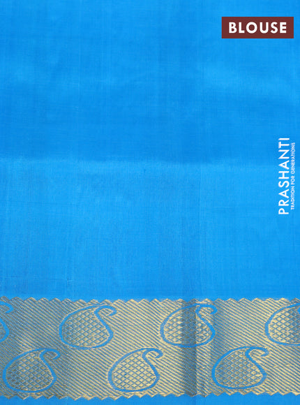 Silk cotton saree coffee brown and cs blue with allover paalum pazhamum checks & zari buttas and paisley zari woven border