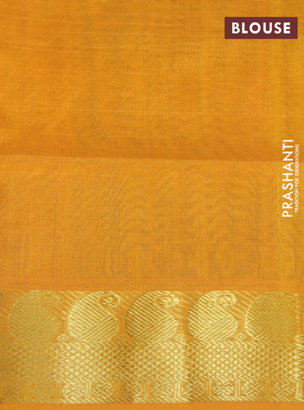 Silk cotton saree multi colour and mango yellow with allover paalum pazhamum checks & zari buttas and paisley zari woven border