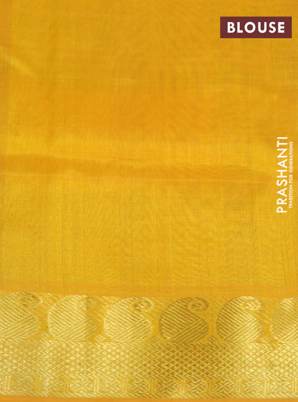 Silk cotton saree multi colour and mango yellow with allover paalum pazhamum checks & zari buttas and paisley zari woven border