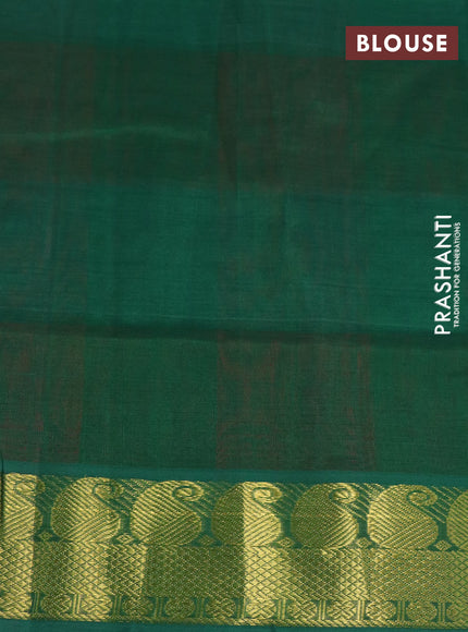 Silk cotton saree red and green with allover paalum pazhamum checks & zari buttas and paisley zari woven border