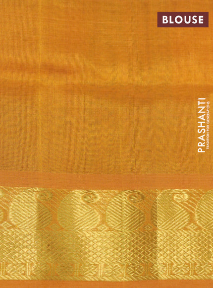 Silk cotton saree multi colour and mango yellow with allover paalum pazhamum checks & zari buttas and paisley zari woven border