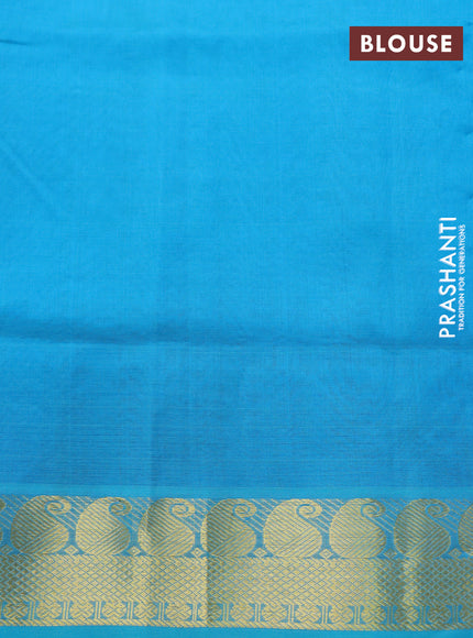 Silk cotton saree mustard yellow and teal blue shade with allover paalum pazhamum checks & zari buttas and paisley zari woven border