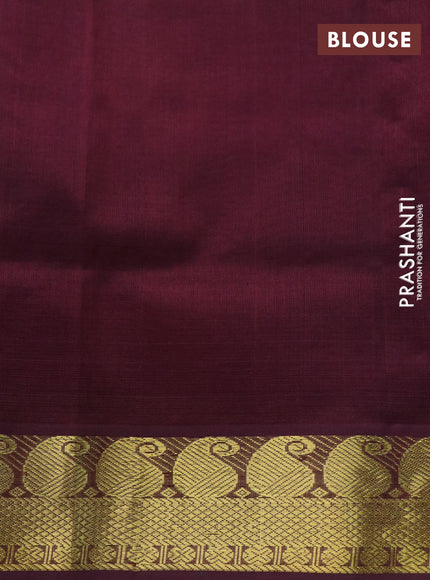 Silk cotton saree multi colour and deep maroon with allover paalum pazhamum checks & zari buttas and paisley zari woven border