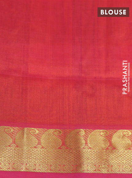 Silk cotton saree multi colour and dual shade of pinkish orange with allover paalum pazhamum checks & zari buttas and paisley zari woven border