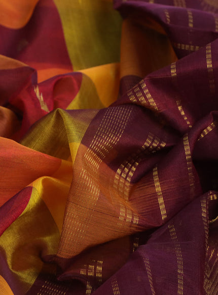 Silk cotton saree multi colour and deep maroon with allover paalum pazhamum checks & zari buttas and paisley zari woven border