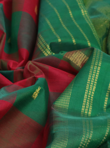 Silk cotton saree maroon and green with allover paalum pazhamum checks & zari buttas and paisley zari woven border