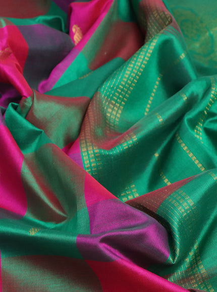 Silk cotton saree pink and green with allover paalum pazhamum checks & zari buttas and zari woven border