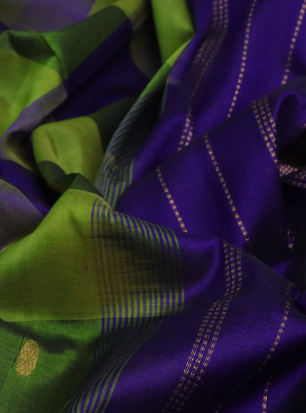 Silk cotton saree light green and blue with allover paalum pazhamum checks & zari buttas and zari woven border