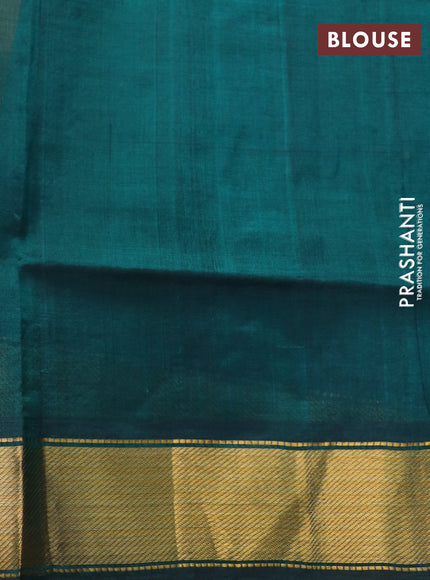 Silk cotton saree multi colour and peacock green with allover paalum pazhamum checks & zari buttas and zari woven border