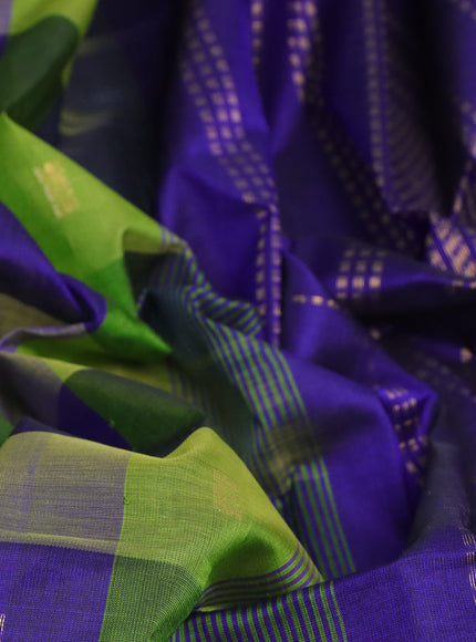 Silk cotton saree light green and blue with allover paalum pazhamum checks & zari buttas and zari woven border