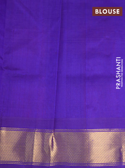 Silk cotton saree pink and blue with allover paalum pazhamum checks & zari buttas and zari woven border