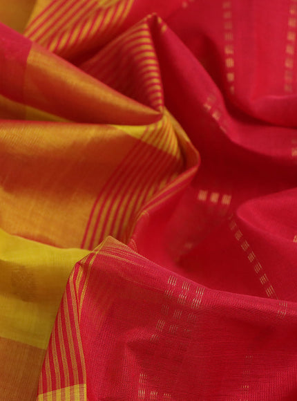 Silk cotton saree yellow and red with allover paalum pazhamum checks & zari buttas and zari woven border