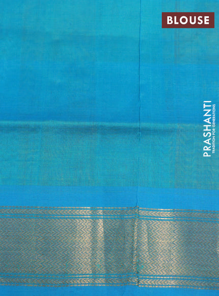 Silk cotton saree yellow and teal blue with allover paalum pazhamum checks & zari buttas and zari woven border