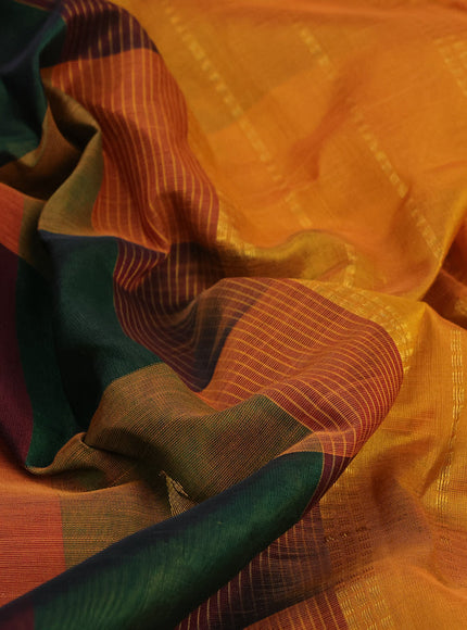 Silk cotton saree multi colour and mustard yellow with allover paalum pazhamum checks & zari buttas and zari woven border