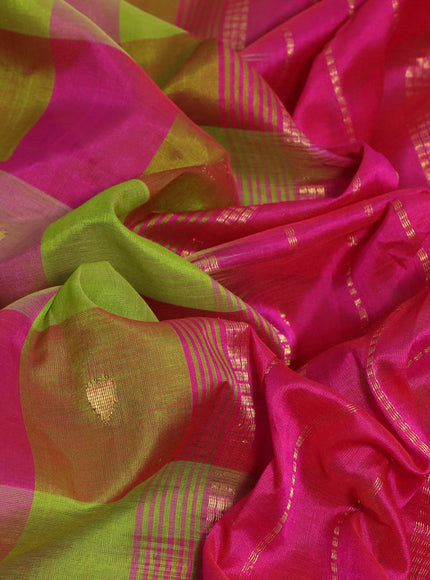 Silk cotton saree mehendi green and pink with allover paalum pazhamum checks & zari buttas and zari woven border