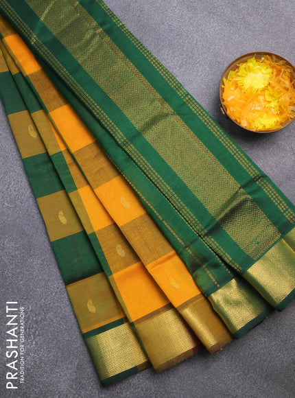 Silk cotton saree multi colour and green with allover paalum pazhamum checks & zari buttas and zari woven border