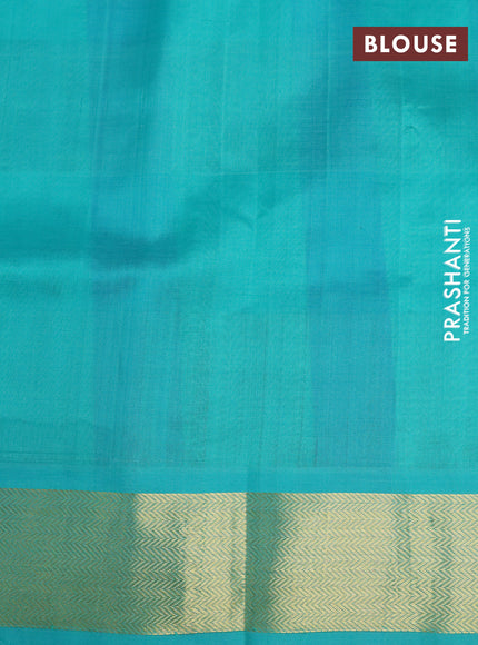 Silk cotton saree blue and teal blue with allover paalum pazhamum checks & zari buttas and zari woven border