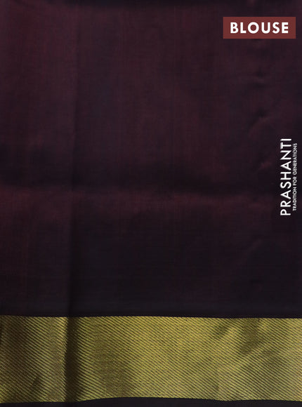 Silk cotton saree cs blue and deep coffee brown with allover paalum pazhamum checks & zari buttas and zari woven border