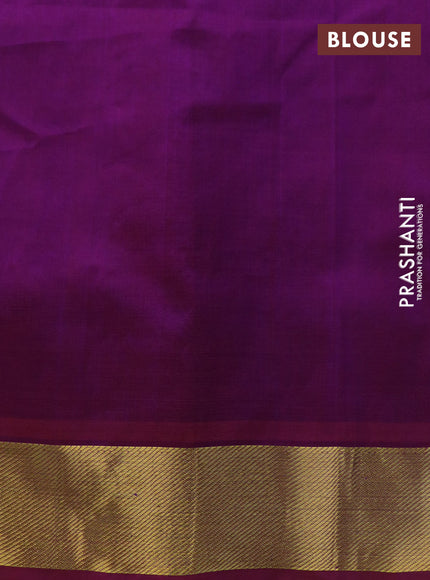 Silk cotton saree mango yellow and purple with allover paalum pazhamum checks & zari buttas and zari woven border