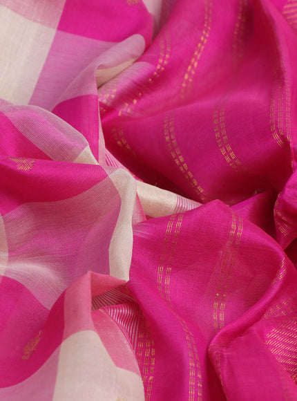 Silk cotton saree cream and pink with allover paalum pazhamum checks & zari buttas and zari woven border