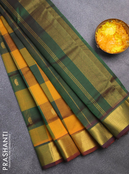 Silk cotton saree multi colour and green with allover paalum pazhamum checks & zari buttas and zari woven border