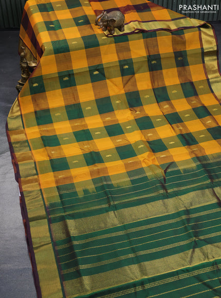 Silk cotton saree multi colour and green with allover paalum pazhamum checks & zari buttas and zari woven border